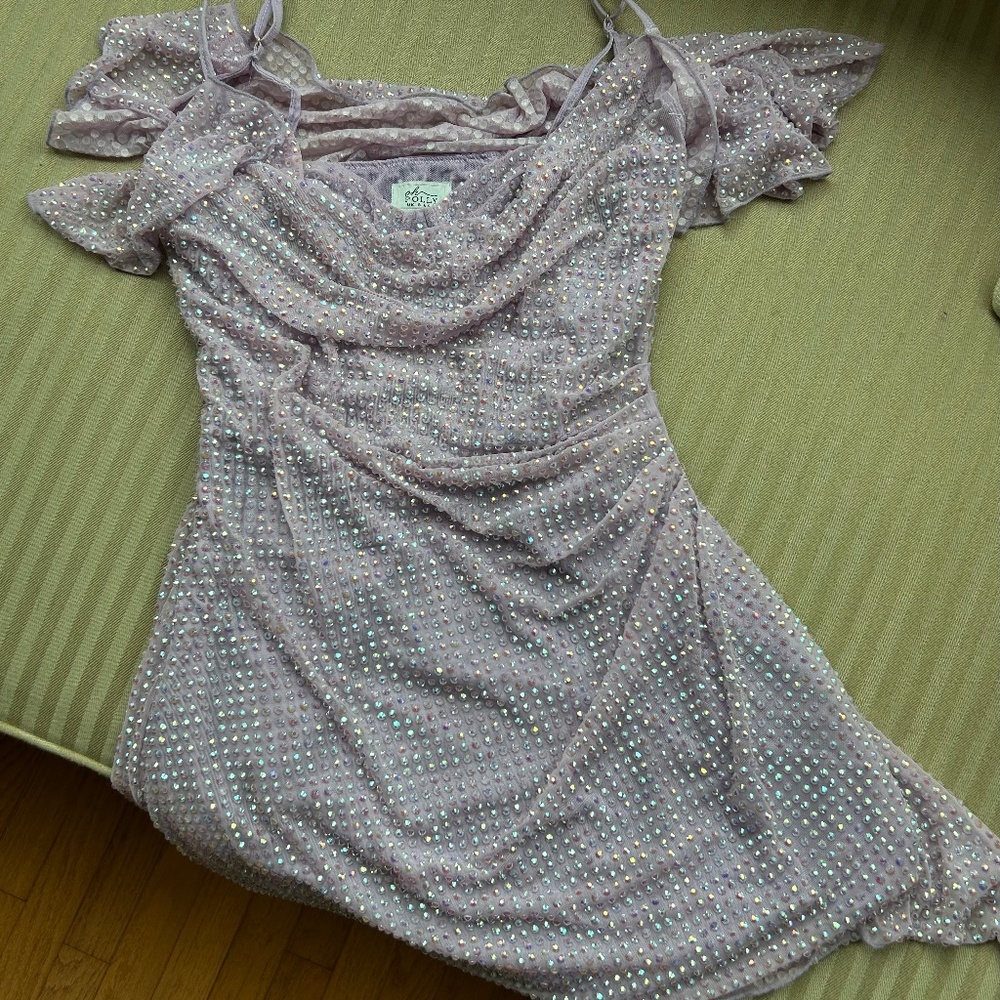 Oh Polly Sequin Lavender Mini Dress with straps Size 4